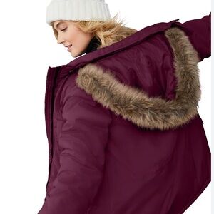 Old Navy Maroon Puffer Jacket with Faux Fur Hood